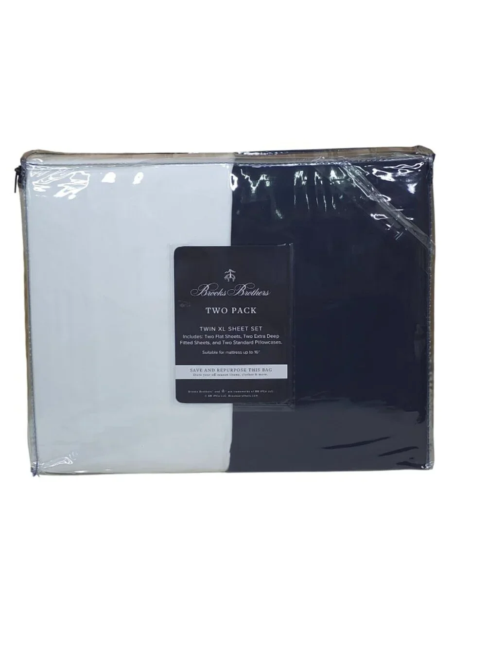 Brooks Brothers Two Sets Twin XL Sheets Fits Mattresses Up To 16” Navy & White